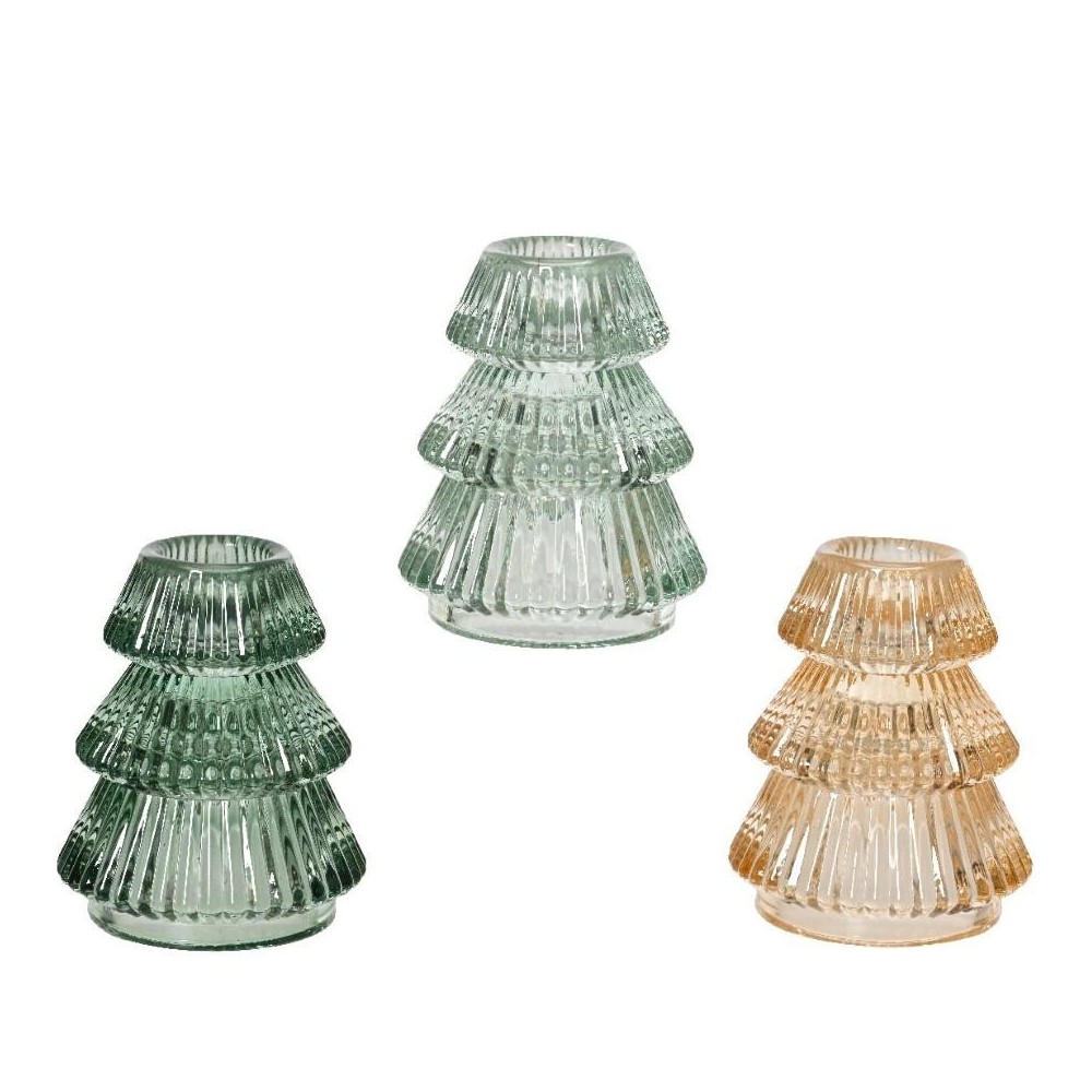 PORTACANDELE VETRO 3 ASSORTITI H.7.8CM.